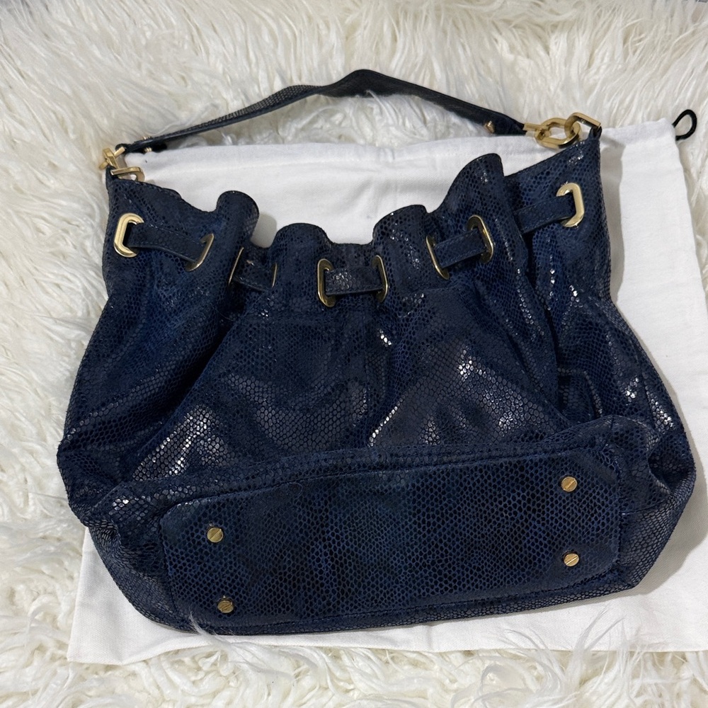 Tory Burch Python Embossed Leather Navy Hobo Hand… - image 3